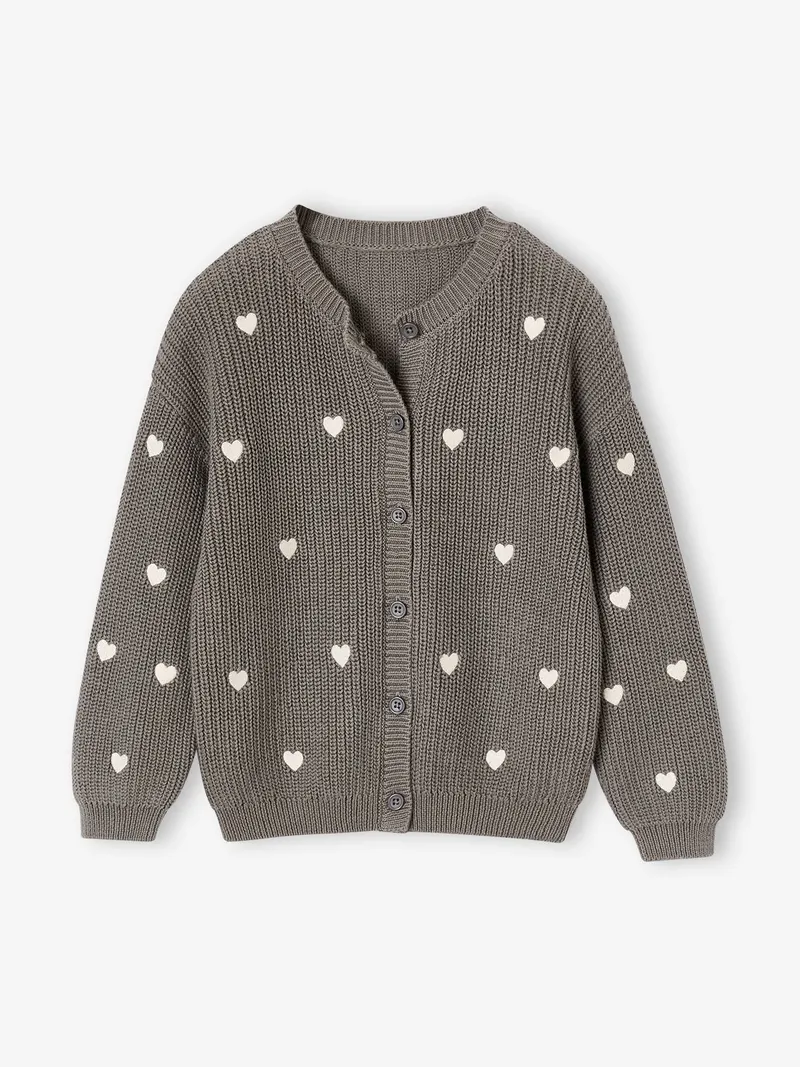 Vertbaudet Mädchen Strickjacke mit kleinen Stickereien, Olivgrün, – Produktbild 1 von 3