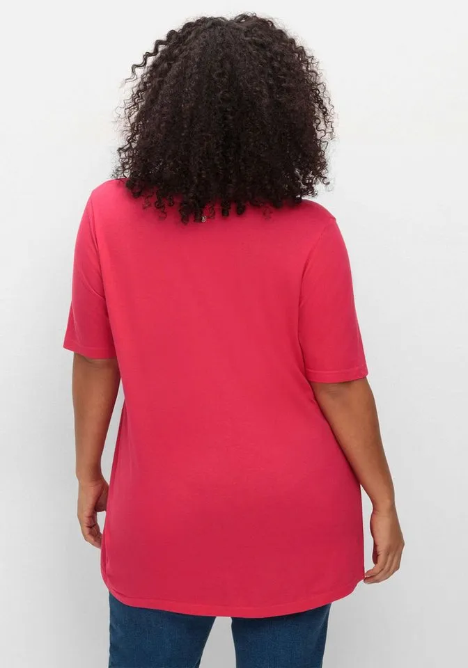 sheego sheego T-Shirt T-Shirt Kurzarm in A-Linie, mit Kellerfalten am Ausschnitt, Rosa, – Produktbild 3 von 3