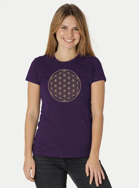 Peaces.bio - handbedruckte Biomode Peaces.bio - handbedruckte Biomode Bio-Damen-T-Shirt Die Blume des Lebens, Hellblau, – Produktbild 3 von 3