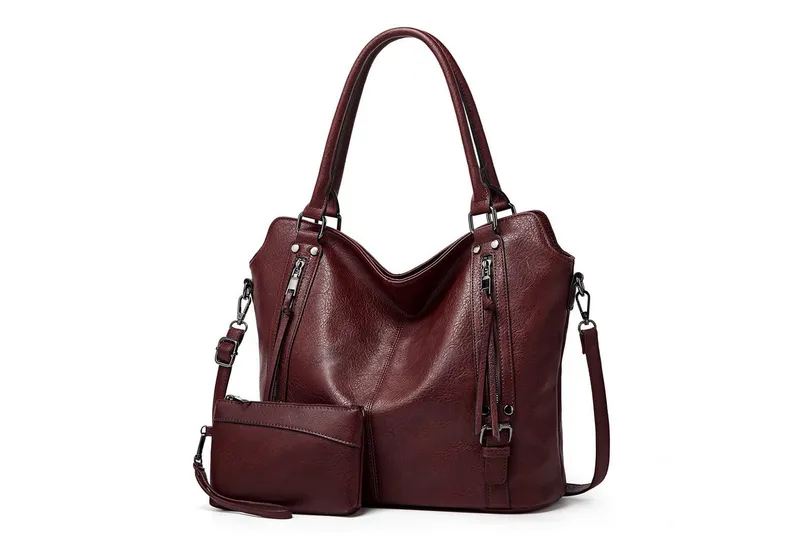 TANTOMI Handtasche Damen Schultertasche Groß Shopper Vegan Handtasche, Handtaschen Umhängetasche Geldbörse Damen Taschen 2-Tlg, Lila, – Produktbild 1 von 5
