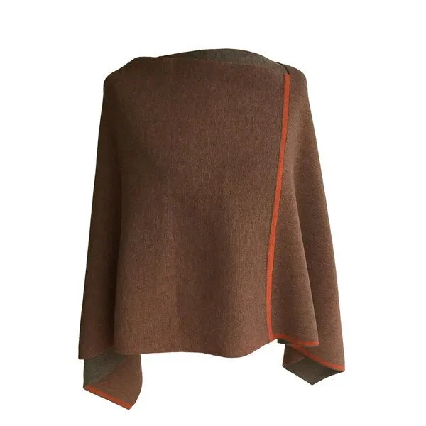 austriandesign.at austriandesign.at DreieckPoncho reversibel dünn aus extrafeiner Merinowolle, Natur/orange, – Produktbild 2 von 4