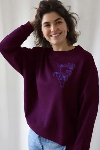 Kultgut Kultgut Biofair- Kuschelig & Weicher Sweatpullover / Blue Flower, Dunkelrot, – Produktbild 1 von 4