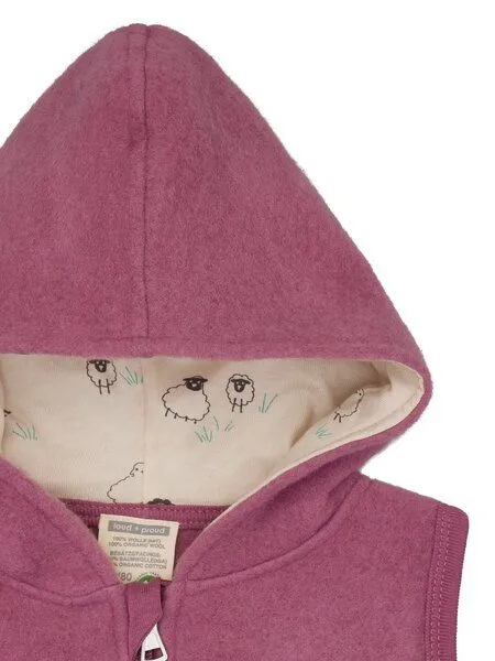 loud + proud loud + proud Babys & Kinder Wollfleece-Weste mit Kapuze, GOTS-zertifiziert, Grape(rosa), – Produktbild 3 von 3