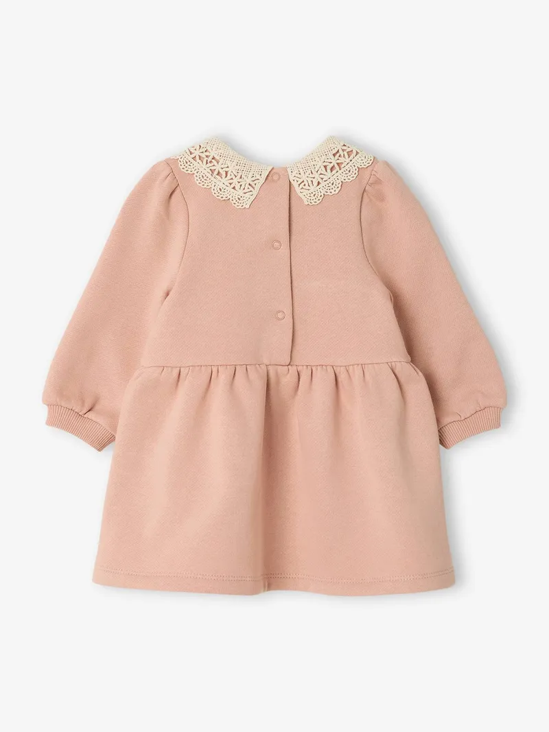 Vertbaudet Mädchen Baby Sweatkleid mit Häkelkragen pudrig, Pudrig rosa, – Produktbild 2 von 4