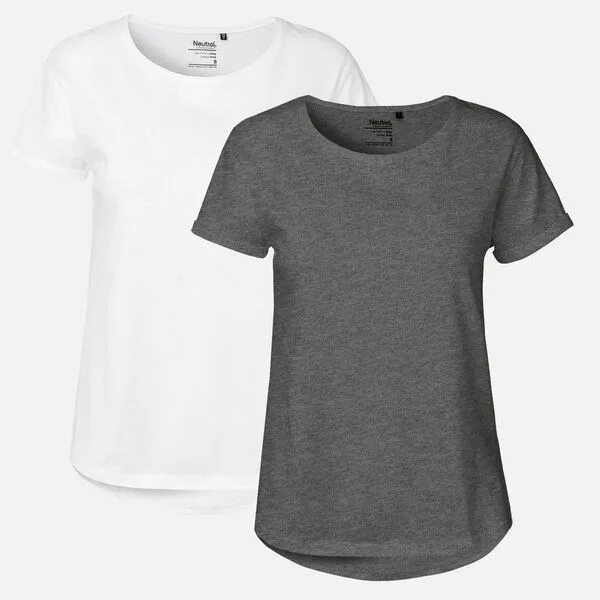 Neutral Doppelpack Neutral® Ladies Roll Up Sleeve T-Shirt, Weiss / dunkelgrau meliert, – Produktbild 1 von 4