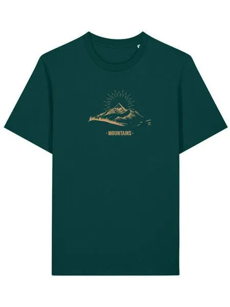 Kultgut Kultgut Artdesign- Biofair Shirt / Hand Drawn Mountains, Tannengrün, – Produktbild 3 von 4