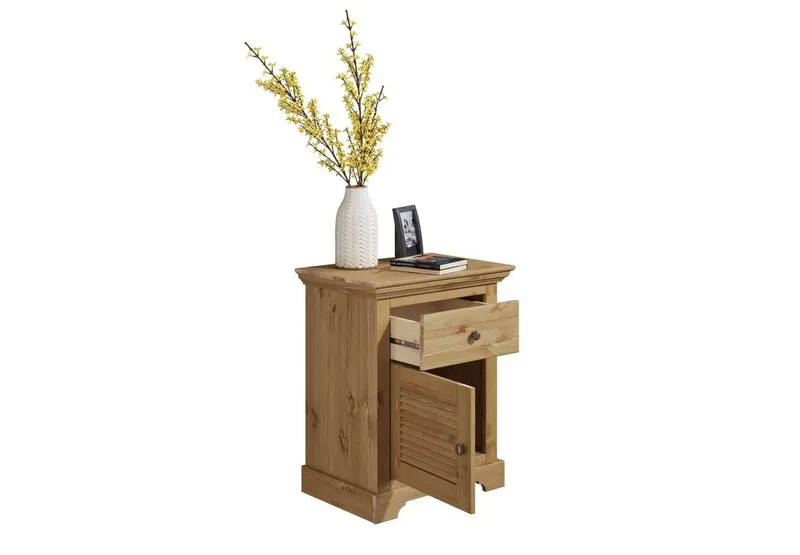 OTTO home Nachtkommode Rauna, Landhausstil, edles Design mit Lamellen und Kassetten, 2 Farben (B/H/T 56/69/39cm), FSC® zertifiziertes Kieferholz, massive Qualität mit viel Stauraum, Beige, – Produktbild 5 von 5