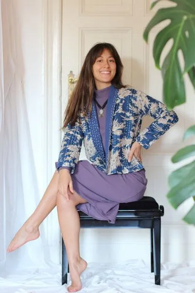 ManduTrap ManduTrap Boho Cardigan Damen – leichte Übergangsjacke aus recycelter Baumwolle (Kantha) – Sunaja, Gelb, – Produktbild 2 von 4