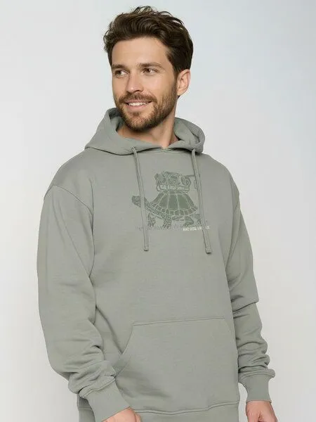GreenBomb GREENBOMB Turtle Walk Joy - Gemütlicher Hoodie aus Bio-Baumwolle / hochwertiger Print / GOTS / Fair & Vegan, Grau (moos mint), – Produktbild 2 von 4