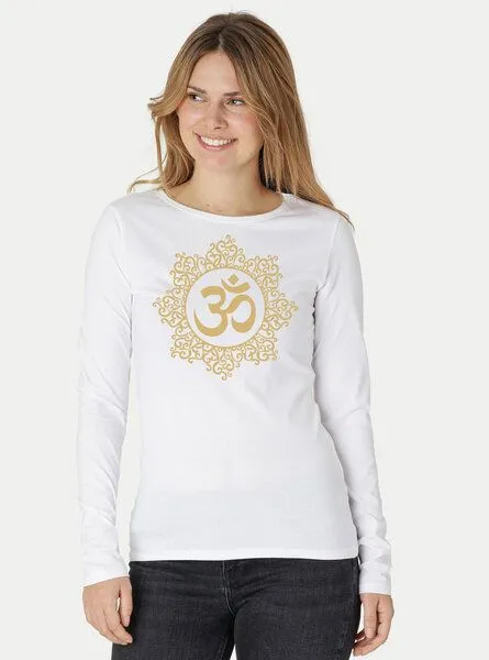 Peaces.bio - handbedruckte Biomode Peaces.bio - handbedruckte Biomode Bio-Damen-Langarmshirt classic OHM, Weiss, – Produktbild 3 von 3