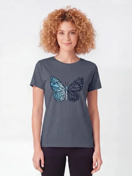 watapparel watapparel T-Shirt Frauen Crystal Butterfly, Blue grey, – Produktbild 2 von 2