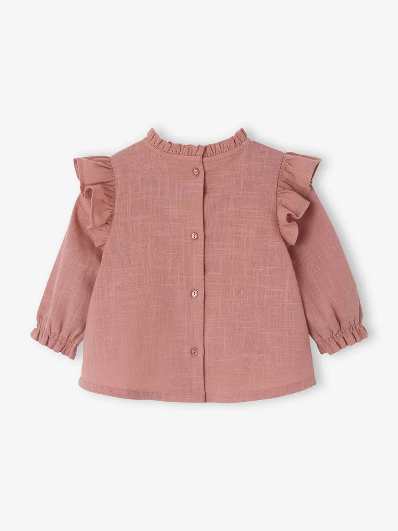 Vertbaudet Vertbaudet Mädchen Baby Bluse mit Volants, Altrosa, – Produktbild 2 von 4