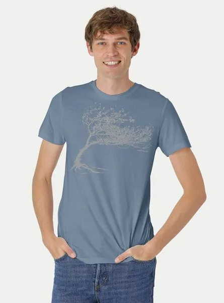 Peaces.bio - handbedruckte Biomode Peaces.bio - handbedruckte Biomode Bio-Herren-T-Shirt "Windy Tree", Blaugrau, – Produktbild 2 von 2
