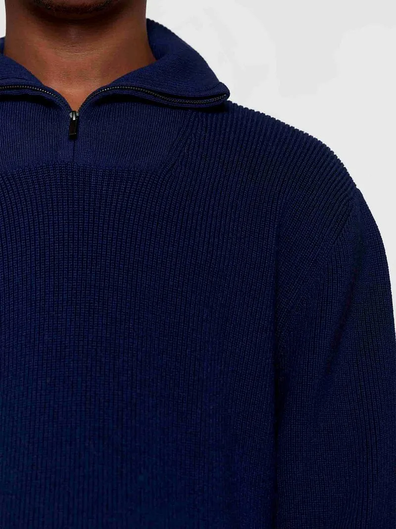 KnowledgeCotton Apparel Knowledge Cotton Apparel Wollpullover Half Zip Marine - Größe L, Blau, – Produktbild 3 von 5