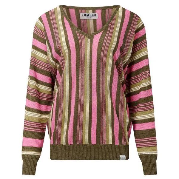 KOMODO Komodo Strickpullover Clover Jumper Linen Stripe, Pink grün, – Produktbild 3 von 4