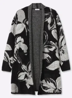 sheego Longstrickjacke schwarz-elfenbein-gemustert – Produktbild 1 von 1