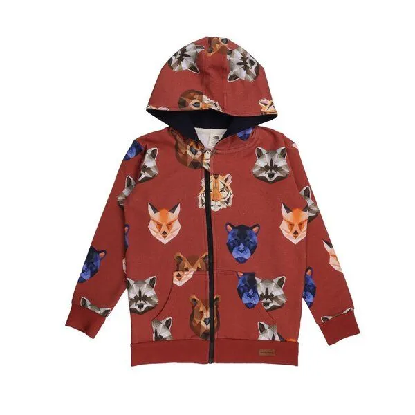 Walkiddy Kapuzenjacke für Baby/Kleinkind, Bio-Baumwolle, Reflection Animals Rot, Walkiddy – Produktbild 1 von 1