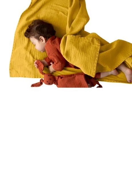 Mababu Mababu Musselin Stilltuch, Krabbeldecke, Pucktuch 100x100 cm, Mustard, – Produktbild 4 von 4