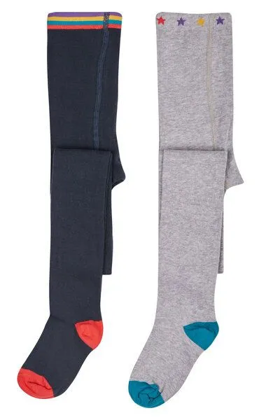 Frugi Frugi Strumpfhosen in Zweierpack in hellgrau und indigo – Produktbild 1 von 3