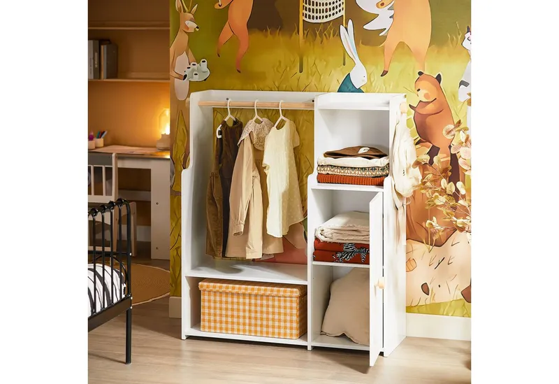 SoBuy Kinderkleiderschrank KMB110 Kindergarderobe Kleiderschrank Kinder Kleiderständer Kinderregal, Weiß, – Produktbild 5 von 5