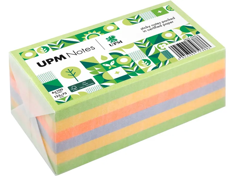 UPM UPM Super Sticky Haftnotizen "Spring Farbmix" 125 x 75 mm, 6 Blöcke, farbig sortiert – Produktbild 1 von 1
