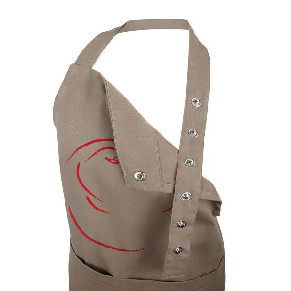 HANDGEDRUCKT HANDGEDRUCKT "Tomate" Schürze lang mit Schlitz aus zertifizierter Bio Baumwolle, Clay, – Produktbild 3 von 3