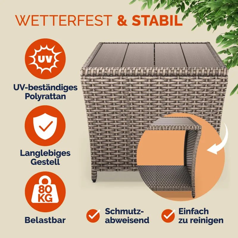 Casaria® Polyrattan Beistelltisch Vedis Creme 45x45x40cm, Creme, – Produktbild 2 von 2