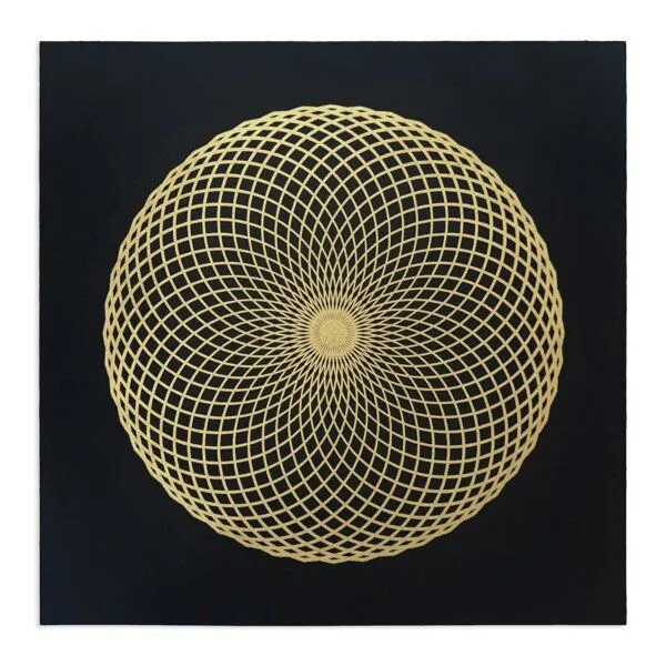 Veskor Cassiopeia Veskor Cassiopeia LOTUS DES LEBENS Heilige Geometrie Linoldruck | 50 × 50 cm | Gold auf Schwarz – Produktbild 1 von 4