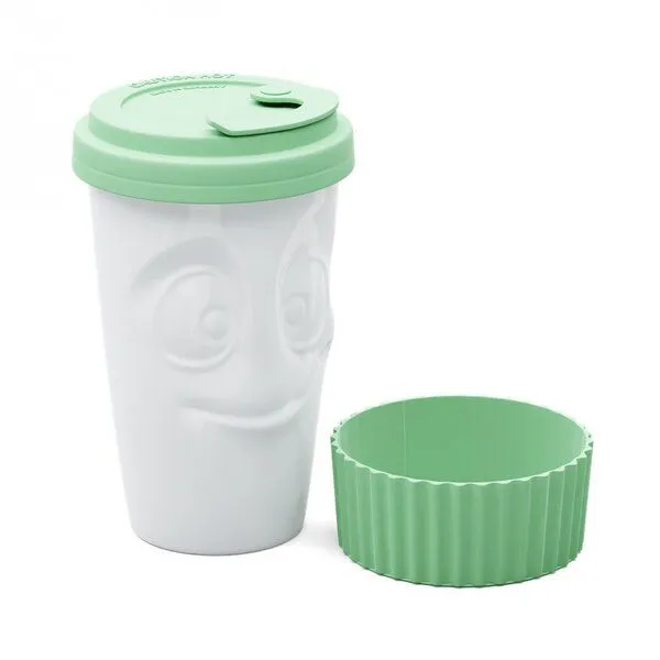 FIFTYEIGHT PRODUCTS FIFTYEIGHT PRODUCTS Porzellan-To-Go-Becher „Lecker“ (400 ml), Mint, – Produktbild 4 von 4