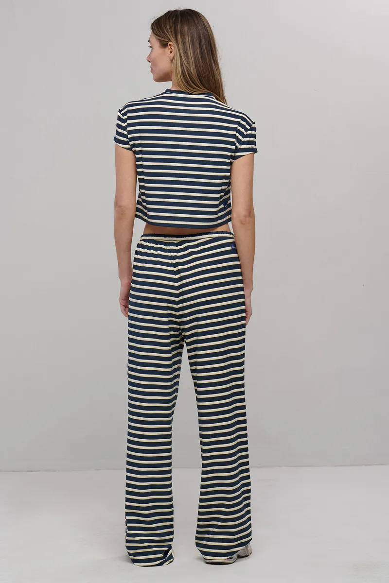 SEAAV SEAAV Damen vegan Hose Im Matrosen-Streifen-Look Marineblau/Weiß, Weiß, – Produktbild 2 von 2