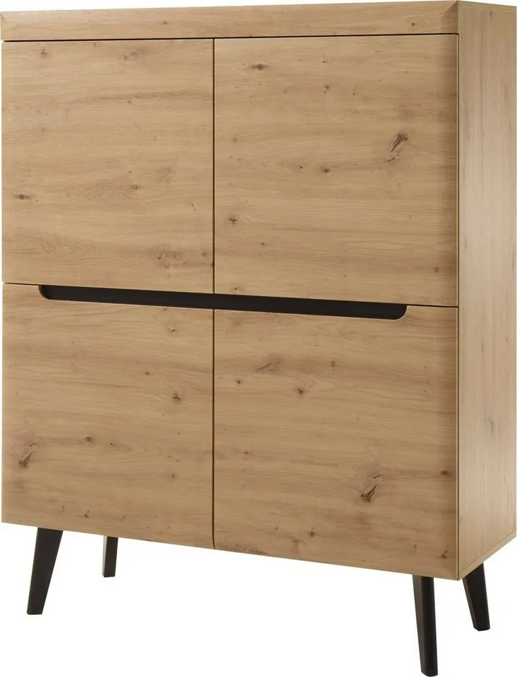 Home affaire Highboard Torge, Kommode, Schrank, Sideboard, Anrichte, Mehrzweckschrank (1 St), abgeschrägte Füße, drei Farben, Scandi Design, 107 cm breit, Braun, – Produktbild 3 von 5