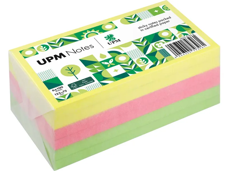 UPM UPM Super Sticky Haftnotizen "Brillantmix" 125 x 75 mm, 6 Blöcke, farbig sortiert – Produktbild 1 von 1