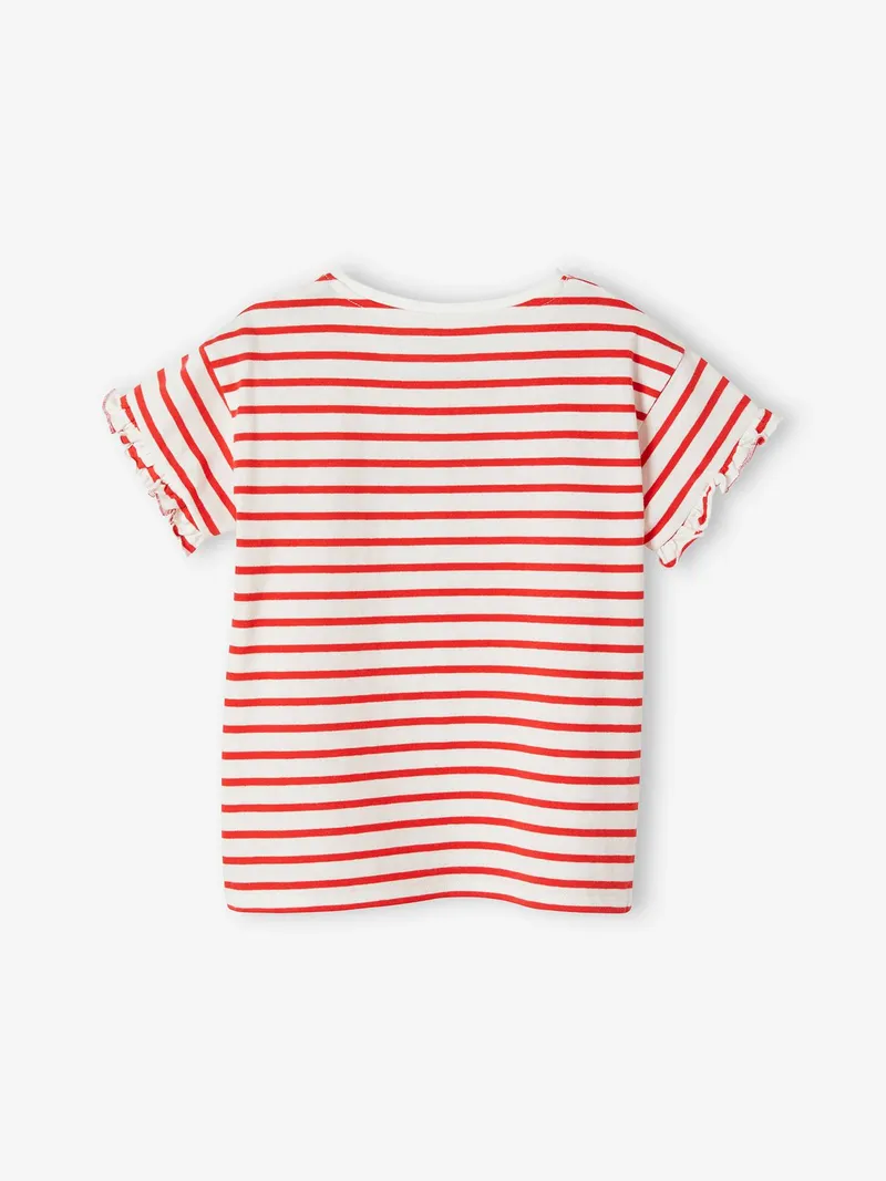 Vertbaudet Mädchen T-Shirt mit Pailletten-Applikation, Rot gestreift/happy&lovely her, – Produktbild 3 von 4