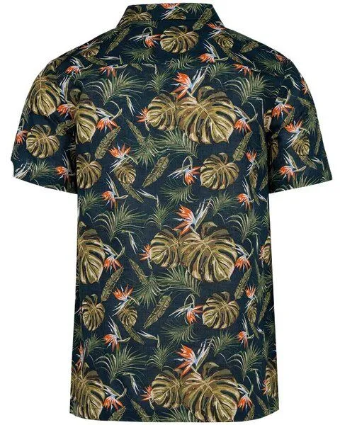 YTWOO YTWOO Herren Hawaii Hemd | Bio -Baumwolle-Leinen-Mix | Aloha Shirt | Kurzarm Hemd, Marineblau mit tropischen pflanzen, – Produktbild 2 von 4