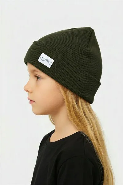 Lou-i Lou-i Kindermütze mit Umschlag Merinowolle Beanie, Olivgrün, – Produktbild 3 von 3
