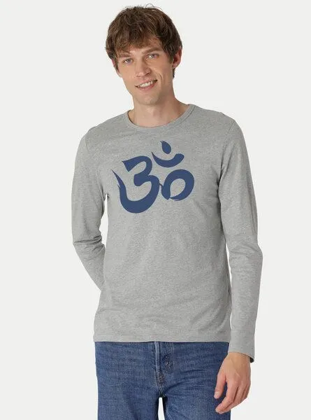 Peaces.bio - handbedruckte Biomode Peaces.bio - handbedruckte Biomode Bio-Herren-Langarmshirt "OM", Hellgrau, – Produktbild 2 von 3