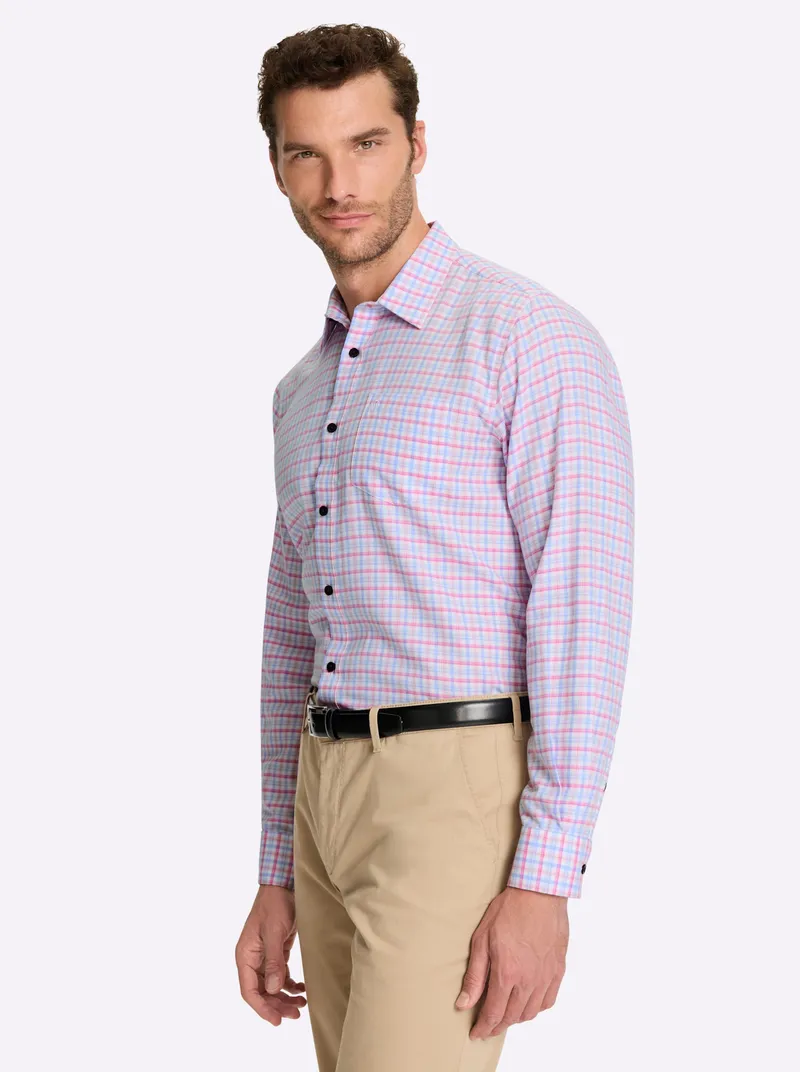 marco donati Langarmhemd, Himmelblau-fuchsia-kariert, – Produktbild 2 von 2