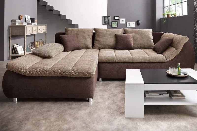 Home affaire Ecksofa Imola, bequem, aktuelle Steppung im Sitz, L-Form, Breite 270cm, wahlweise mit Bettfunktion, Braun, – Produktbild 2 von 8