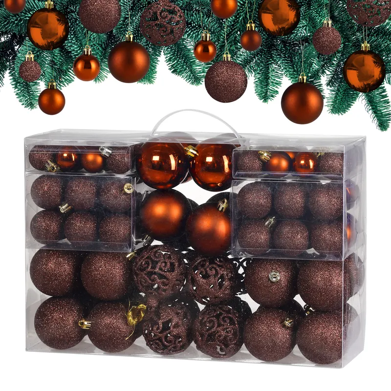 Casaria® Weihnachtskugeln Bronze 100-tlg in matt, glänzend & glitzernd, Braun, – Produktbild 1 von 2