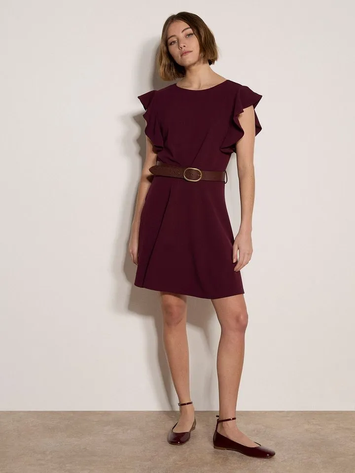 Apricot Apricot Minikleid Mini-Kleid aus Jersey-Crêpe (2-tlg., mit Stoffgürtel) mit Rüschenärmeln, Rot, – Produktbild 4 von 5