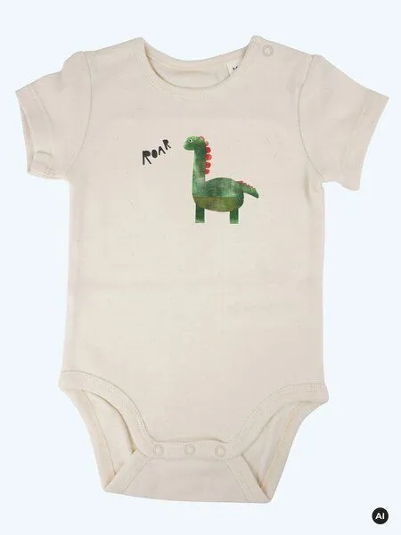 MelaDi MELAdi Kinder Baby-Body aus Biobaumwolle - Dino auf Natural Raw – Produktbild 1 von 3