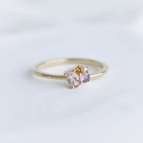 Eppi Eppi Cluster-Ring mit Morganit, Saphir, Citrin und Diamant Bluma, Gelb, – Produktbild 1 von 4