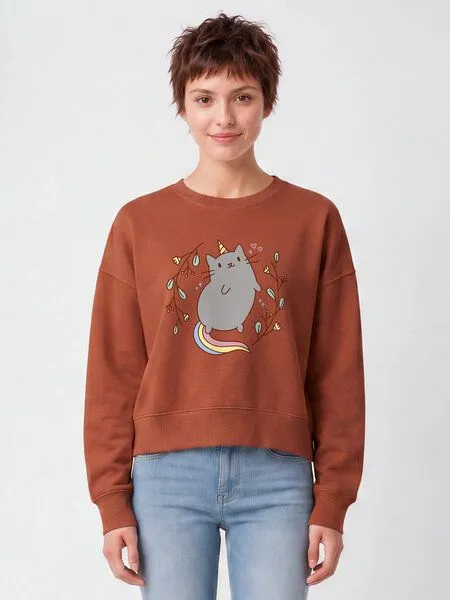 watapparel watapparel Sweatshirt Frauen Unicorn Cat, Heritage brown, – Produktbild 2 von 2