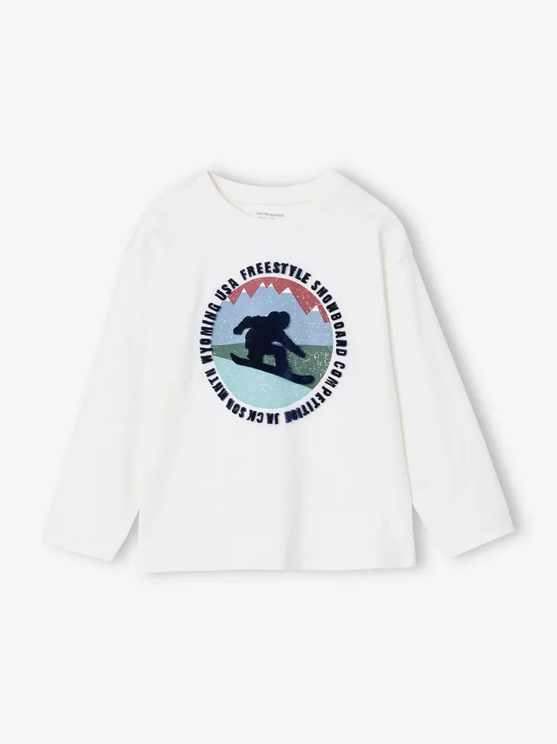 Vertbaudet Jungen Shirt mit Flockprint, Wollweiß, – Produktbild 2 von 4