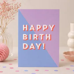 Bow & Hummingbird Bow & Hummingbird Karte zum Geburtstag „Happy Birthday“ – moderne Postkarte Geburtstag in Blau Lila mit Neon-Orange – Produktbild 1 von 1