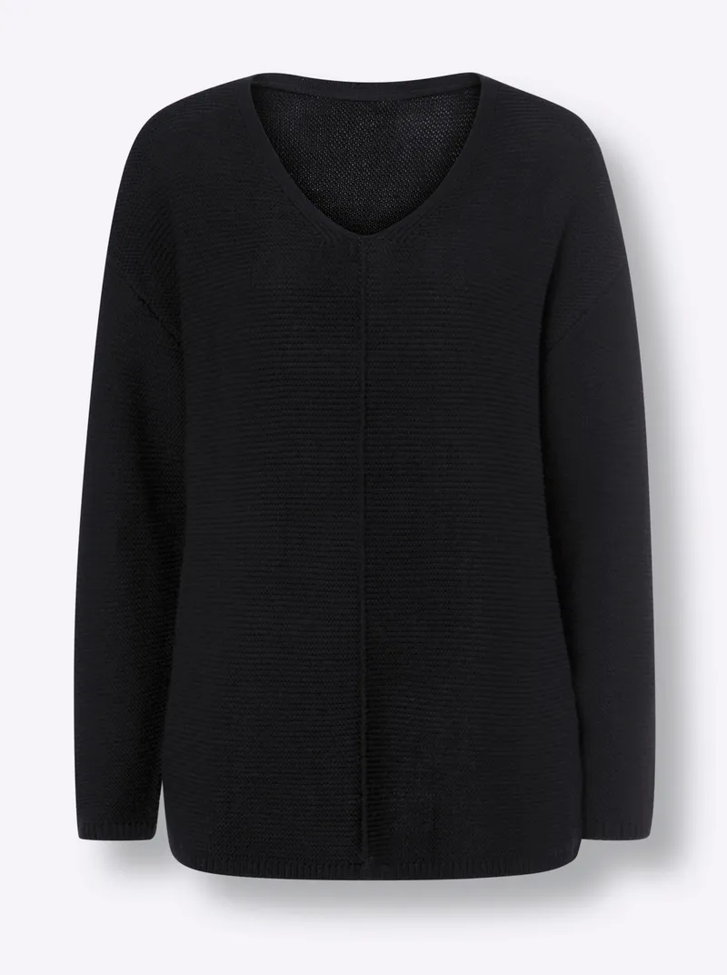 heine V-Ausschnitt-Pullover schwarz, Schwarz, – Produktbild 2 von 2