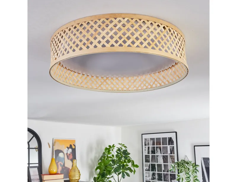 hofstein Deckenleuchte Deckenlampe im Boho-Design aus Metall/Bambus/Kunststoff in Weiß/Natur, ohne Leuchtmittel, Deckenleuchte dimmbar, Fernbedienung, Memory-Funktion, CCT einstellbar, Beige, – Produktbild 5 von 8