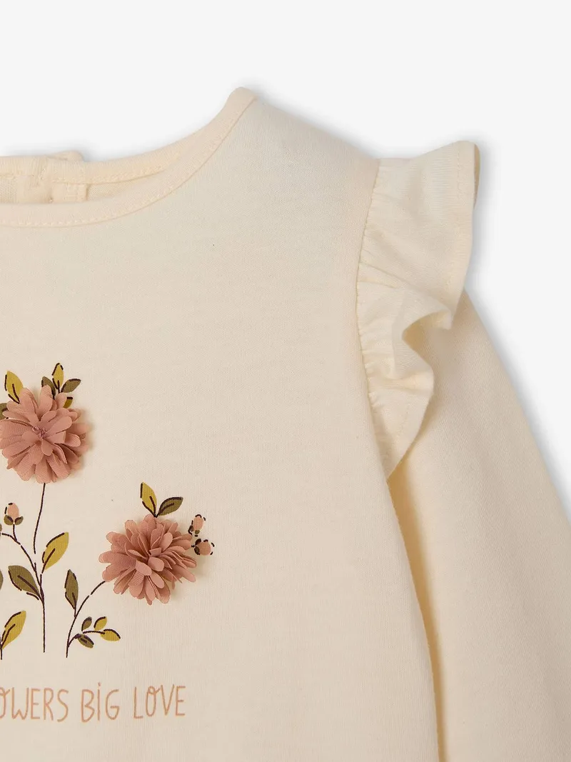 Vertbaudet Baby Shirt mit Volants und 3D-Tüllblumen, Wollweiß, – Produktbild 2 von 4