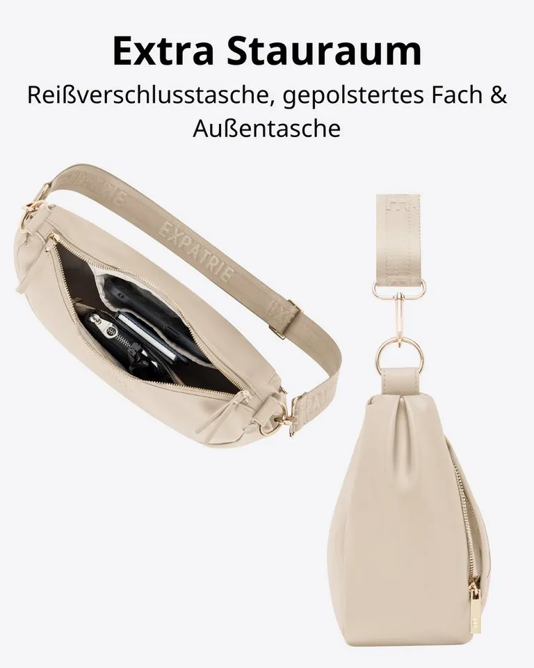 Expatrié Umhängetasche Lea Medium Half Moon Bag Schultertasche, Elegante Crossbody Bag in Halbmond Form, Wasserabweisend, Beige, – Produktbild 5 von 5