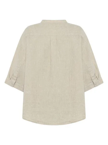 KnowledgeCotton Apparel KnowledgeCotton Apparel Lockere Hemdbluse mit 3/4 Arm und Stehkragen aus Bio-Leinen, Beige-yarndyed-light-feather-gray, – Produktbild 3 von 3
